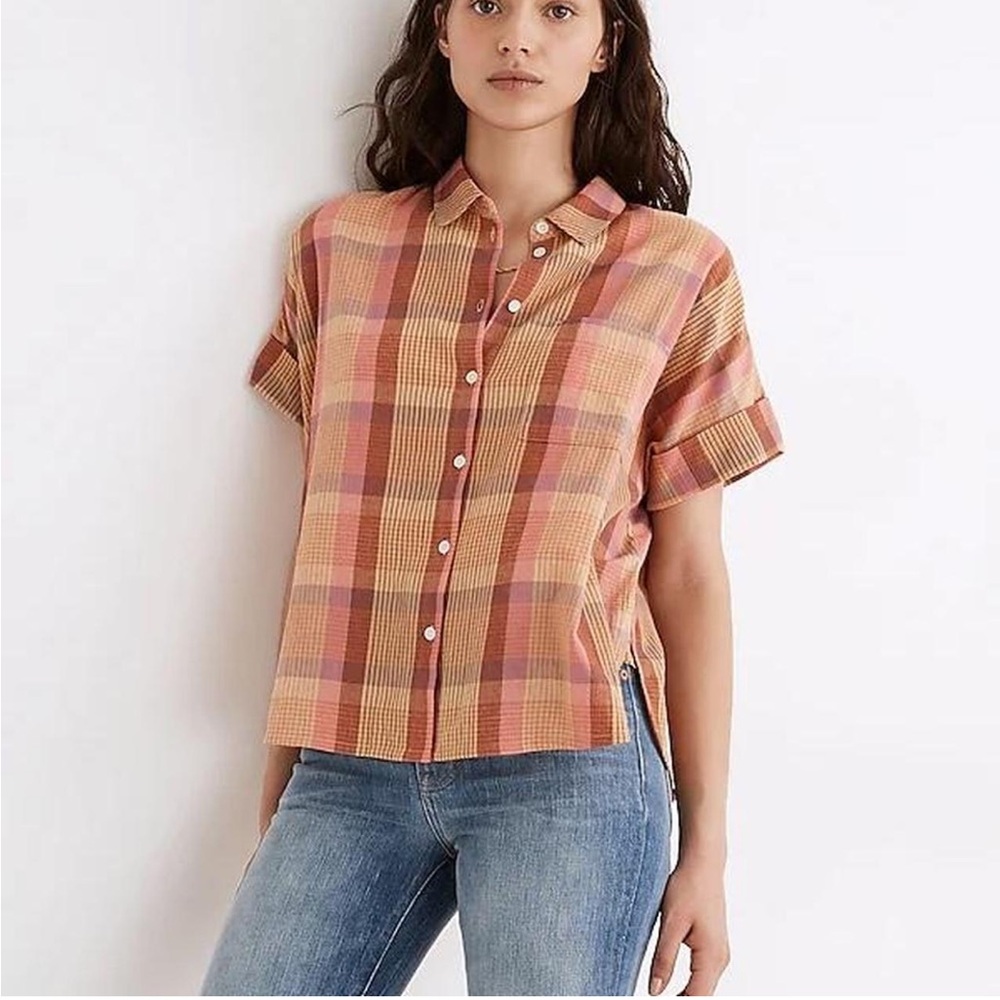 Madewell Neon Madras Plaid Front Button up Shirt